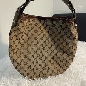 Gucci Tan and Brown Monogram Shoulder Bag